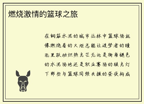 燃烧激情的篮球之旅